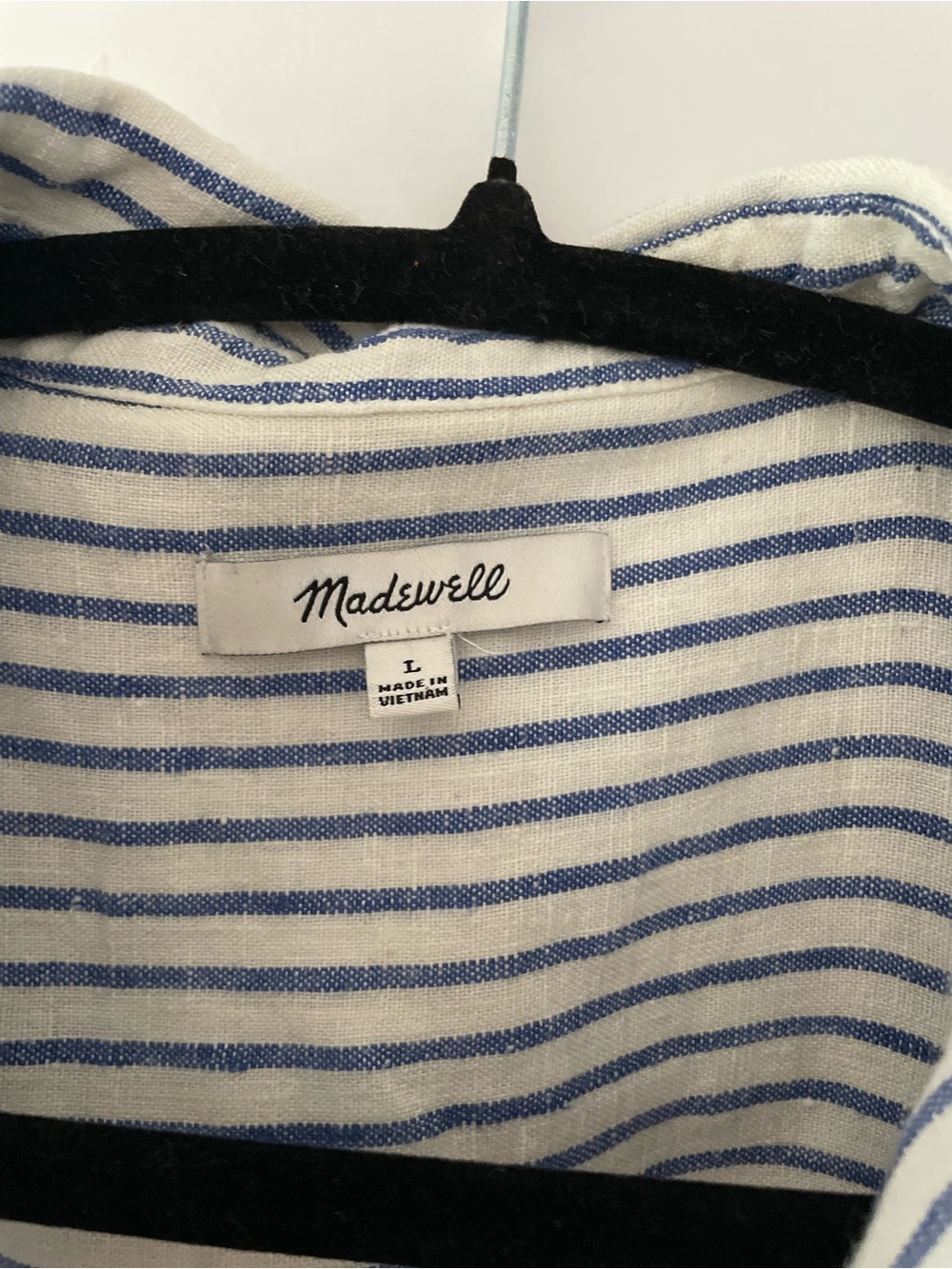 Madewell Dolman Blue and White Striped Cropped Button-Down Shirt - Picture 6 of 6